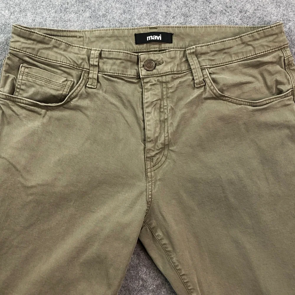 Mavi Matt Mens Chino Pants 36x32 (fits 36x30) Straight Leg Olive Green Stretch